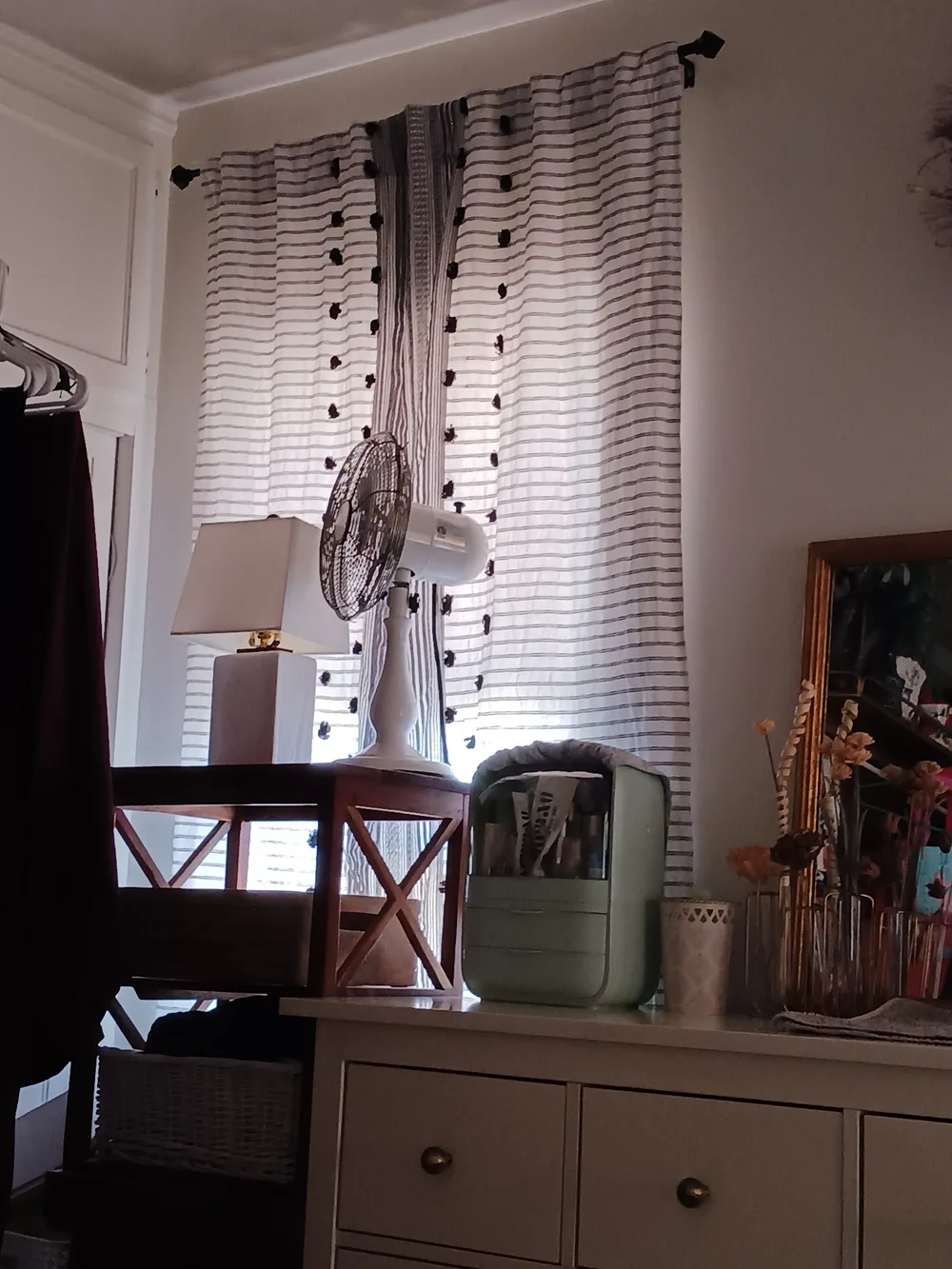 Anthropologie Pendana Striped with Black Pom-Pom Curtains 100% Cotton 1 PANEL